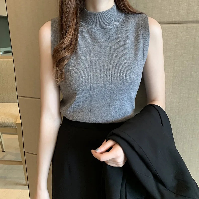 Knitted Sleeveless Tank Top - Stretchy Casual Fit for Women - 3KDyn